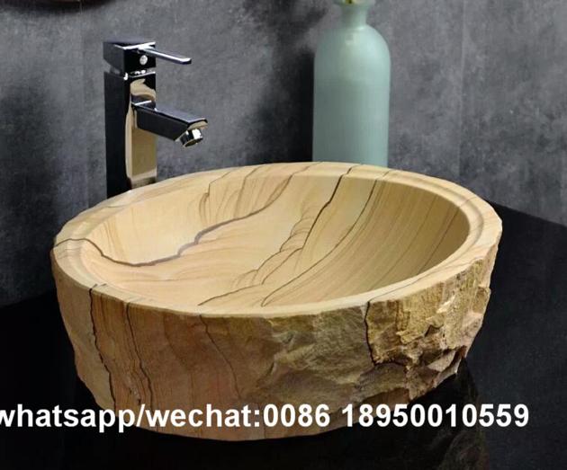 Yellow Sandstone Round Bathroom Sinks Stone