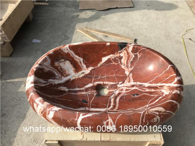 Chinese Rosa corral marble bath vessel sinks natural stone wash basin 