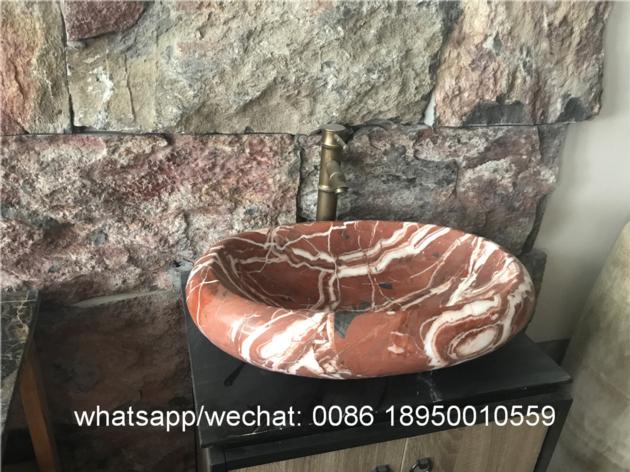 Chinese Rosa Corral Marble Bath Vessel