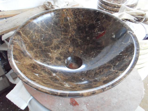 Dark Emperador Marble Round Simple Sink