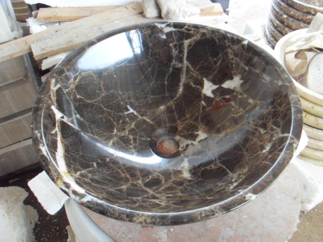 Dark Emperador Marble Round Simple Sink