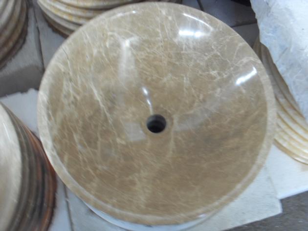 Light Emperador Marble Bathroom Round Wash Basin