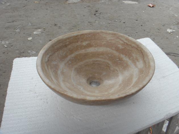 Beige Travertine Bath Round Sink Stone Wash Basin