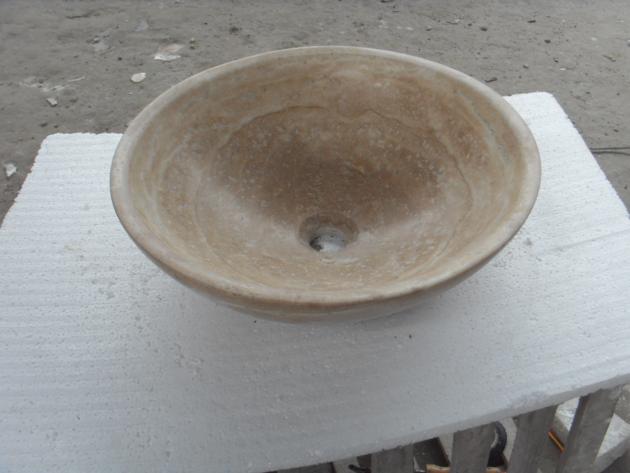 Beige Travertine Bath Round Sink Stone