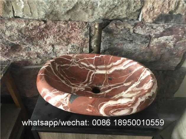 Chinese Rosa Corral Marble Bath Vessel