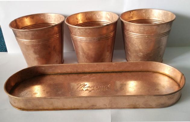 Copper patina finish metal flower pot planter