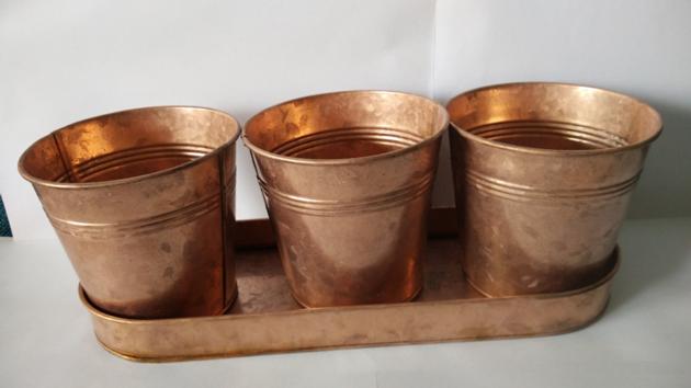 Copper Patina Finish Metal Flower Pot