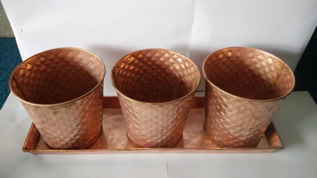 Copper Patina Finish Metal Flower Pot