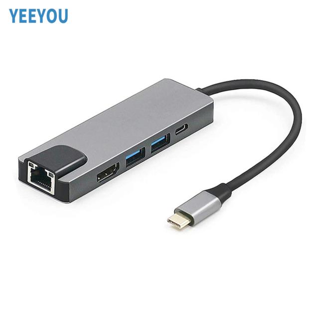 5 in 1 USB Type C Adapter Hub USB Hubs Laptop Docking Station