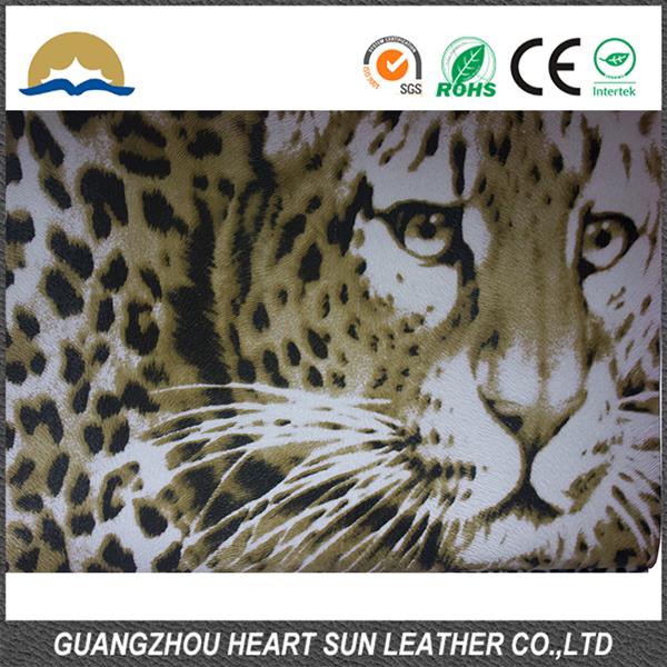 Over 10 years experience factory supply leopard pu synthetic leather for shoes in guangzhou china su