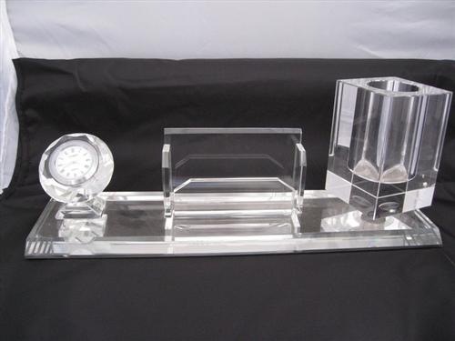 crystal glass office stationery with pen and name card holder