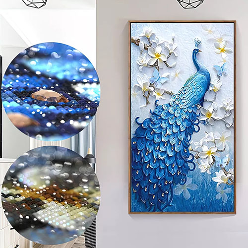 Colorful peacock 3D wall art Diamond Point living room decoration