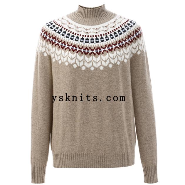 ladies cashmere jacquard sweater turtleneck