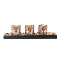 Mosaic Votive Candle Holders On a Wood Tray 