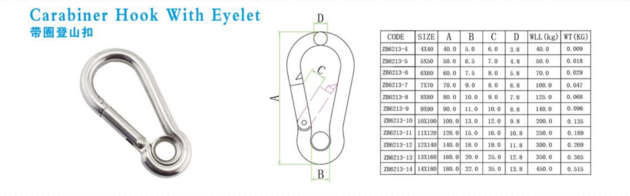 304 316 Stainless Steel Carabiner Hook