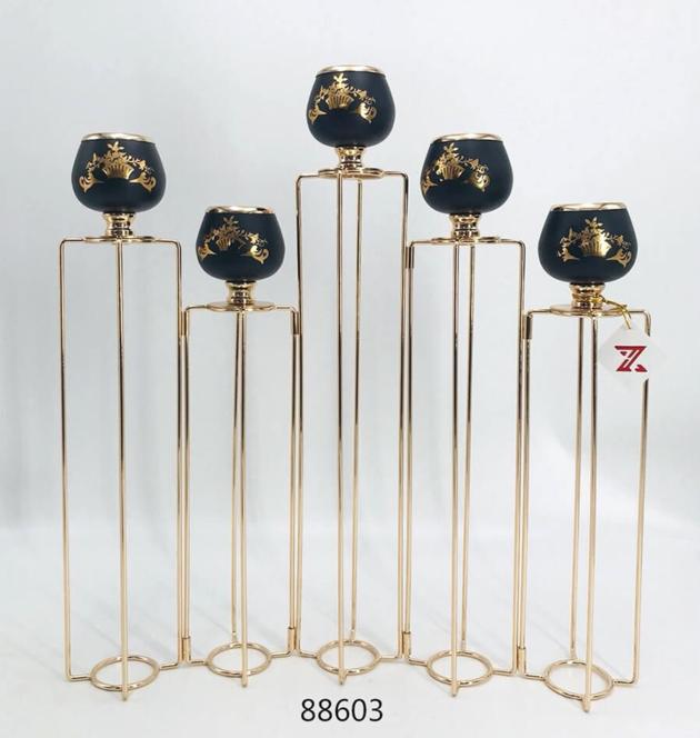 cheap black gold metal candelabra with printing