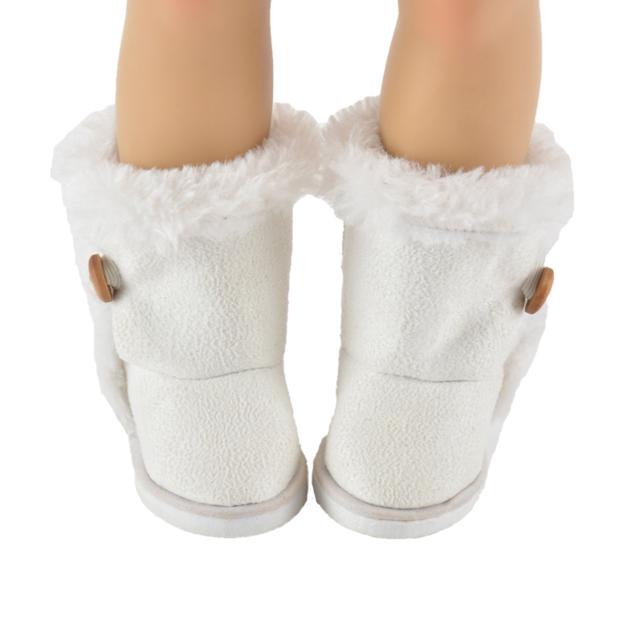 18 inch American girl doll accessory, white snow boots with botton bjd doll shoes