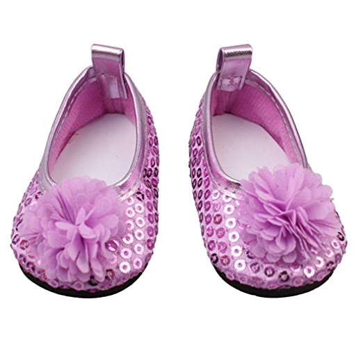 2019 New Design Hand Flower Flat Shoes Sequined Pink 18inch Girl Doll Shoesmade Bring Bring